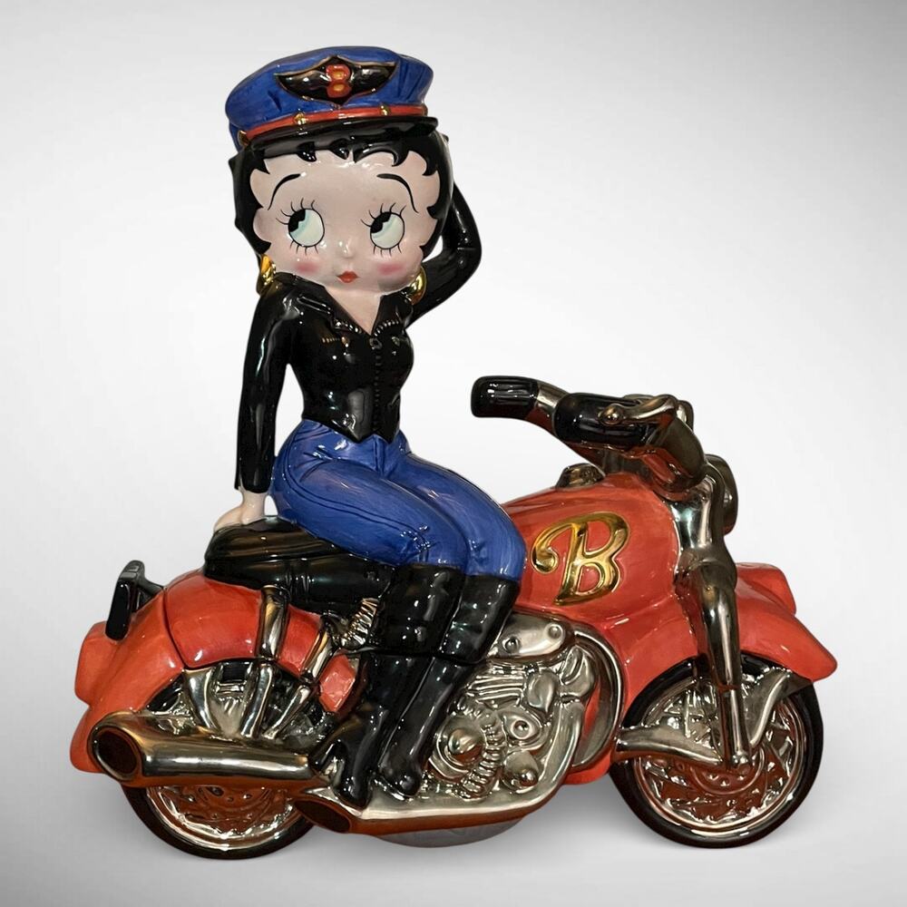 Betty Boop Biker Cookie Jar Clay Art 2000 Motorcycle Licensed Collectible